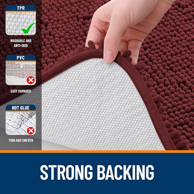 OLANLY Bathroom Rugs 44x24, Extra Soft Absorbent Chenille Bath Rugs, Rubber Backing Quick Dry, Machine Washable Bath Mats for Bathroom Floor, Tub and Shower, Home Decor Accessories, Andorra Red-Brown