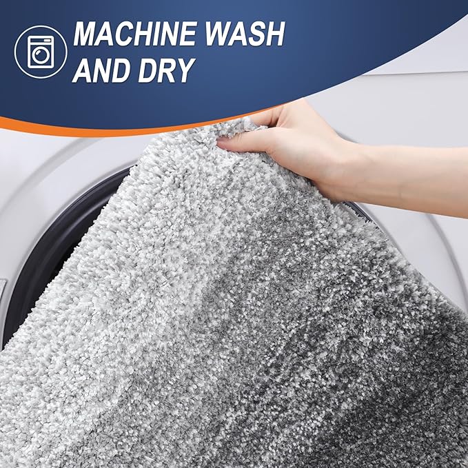 OLANLY Bathroom Rug Set 2 Piece, Soft Absorbent Microfiber Bath Mats and U-Shaped Contour Toilet Rug, Non-Slip, Machine Wash Dry, Plush Shaggy Bath Mats for Bathroom (24"x16"+24"x20", Grey)