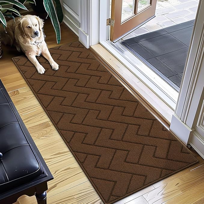 hicorfe Kitchen Rugs and Mats Sets,Super Absorbent Polypropylene Non-Slip Rug,Soft Comfort Floor Mat,Washable for Kitchen,Hallway,Office,Sink,Laundry(24" x 71",Dark Brown)