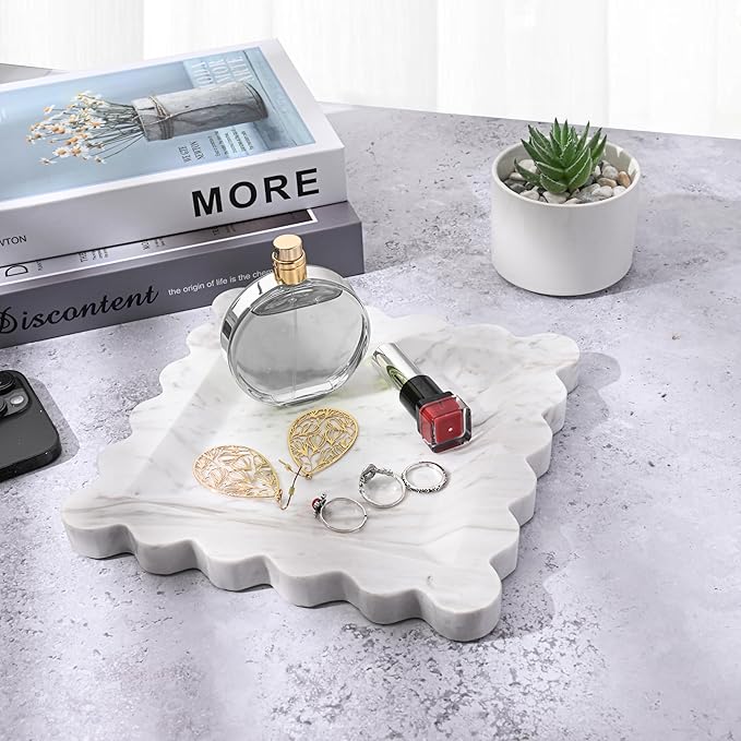 Marble Home Accessory Tray, Elegantly Designed Multi-Purpose Tray, Decorative and Versatile for Living Room, Bathroom, Office, Kitchen (Volakas)