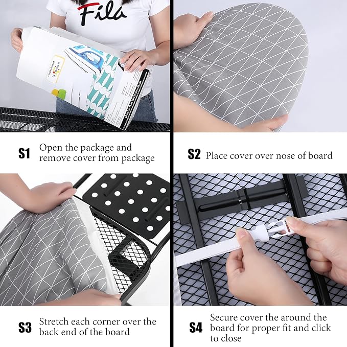 Ironing Board Cover, Full Size Scorch Resistant Padding, Elastic Edge, Heavy Duty Iron Pad Covers Standard Boards, Hook and Loop Fastener Strap Extra Thick
