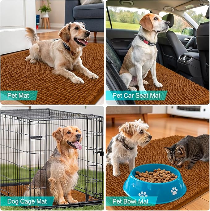 OLANLY Dog Door Mat for Muddy Paws 44x24, Absorbs Moisture and Dirt, Absorbent Non-Slip Washable Doormat, Quick Dry Chenille Mud Mat for Dogs, Entry Indoor Entryway Carpet for Inside Floor, Ochre