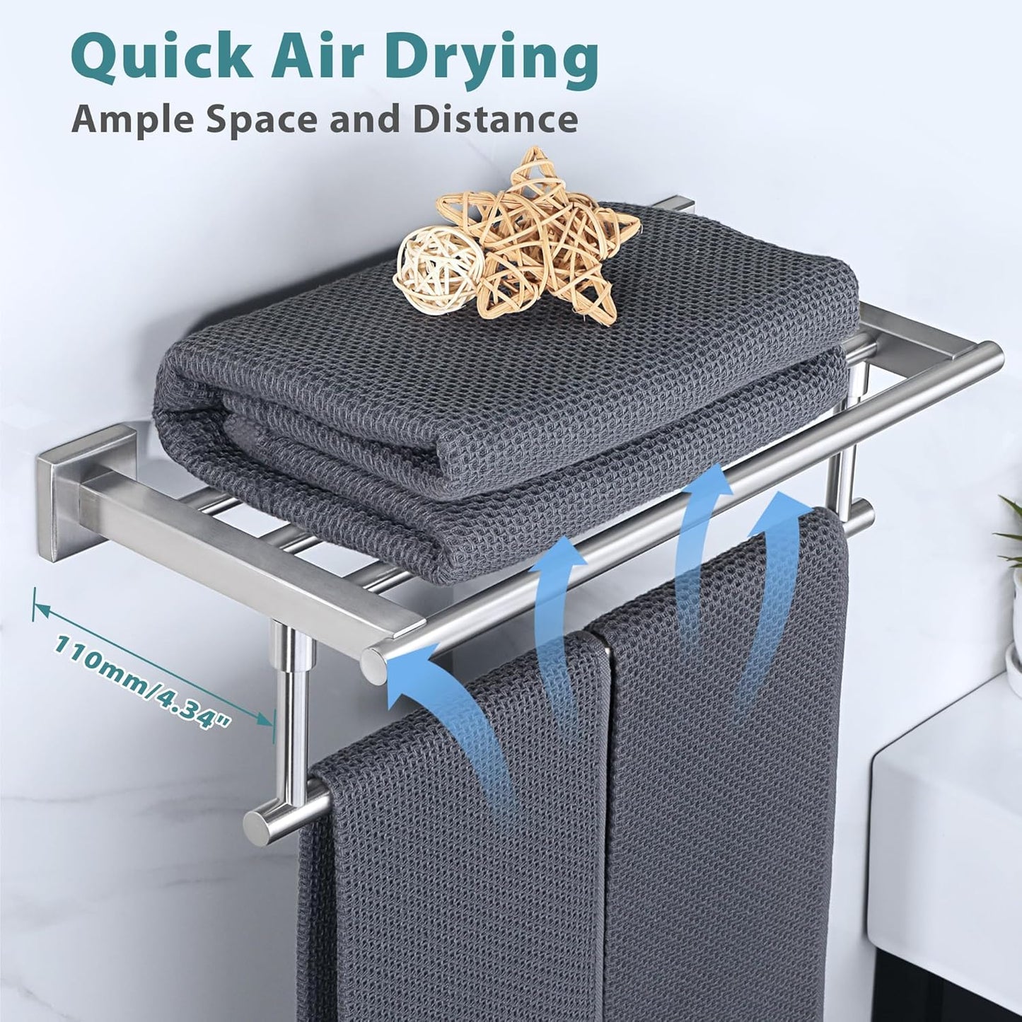 Alise 16 Inch Towel Racks for Bathroom, Towel Rack Wall Mounted with Tower Bars, SUS 304 Stainless Steel Bathroom Shelf, Heavy Duty Hand Towel Holder (Brushed Nickel)