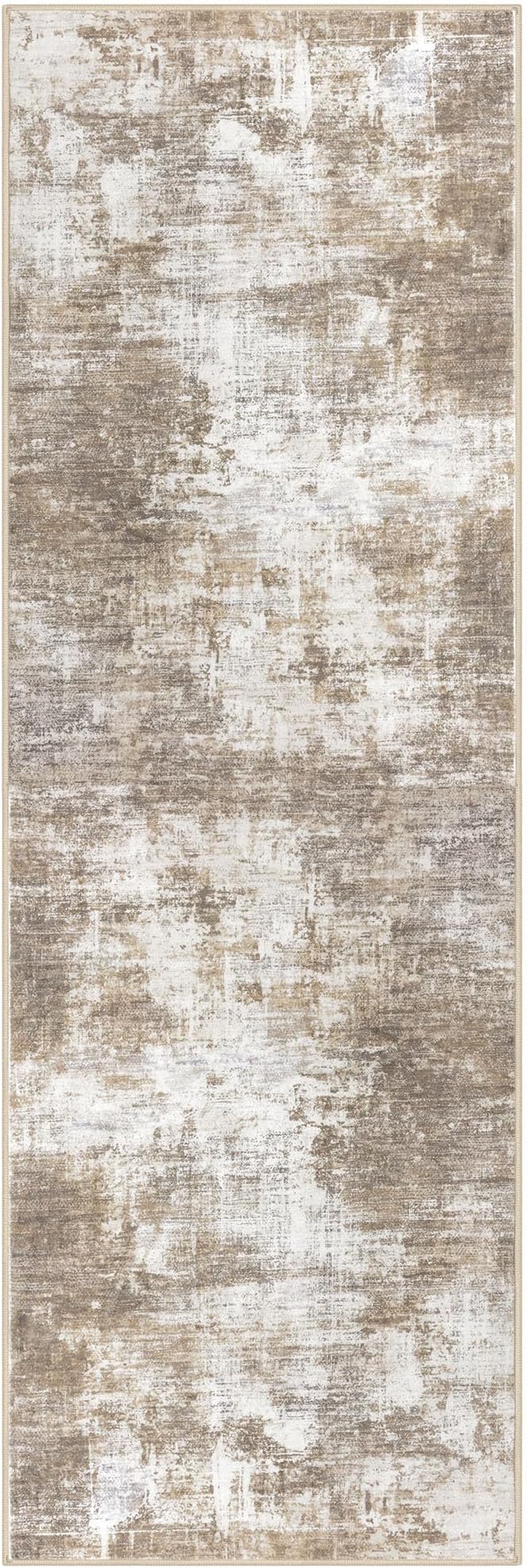 IOHOUZE Abstract Runner Rug 3x8 Ft Washable Runners for Hallways, Non Slip Kitchen Runner Printed Faux Wool Entryway Runner Indoor, Modern Abstract Floor Carpet for Hall Kitchen Bedroom, Beige Brown