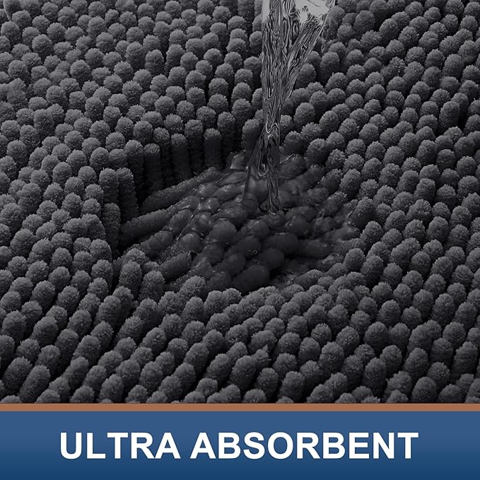 Smiry Luxury Chenille Bathroom Rugs 34x21, Extra Soft and Absorbent Shaggy Bath Mat, Machine Washable, Non-Slip Plush Carpet Runner for Tub, Shower, and Floor, Home Decor Accessories, Charcoal Grey