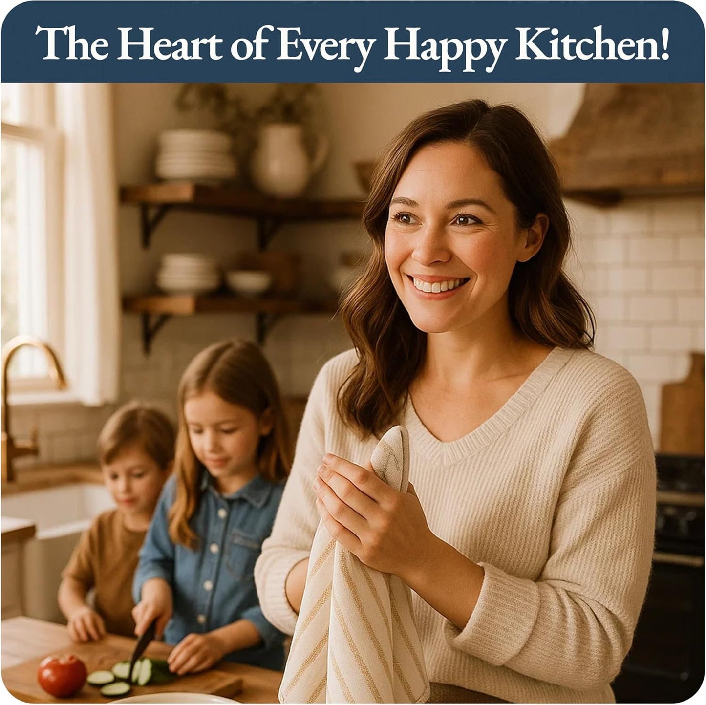 LANE LINEN Kitchen Towels Set of 4-18”x28” Absorbent Cotton Dish Towels, Quick-Drying Hand & Tea Towels for Kitchen, Light Tan