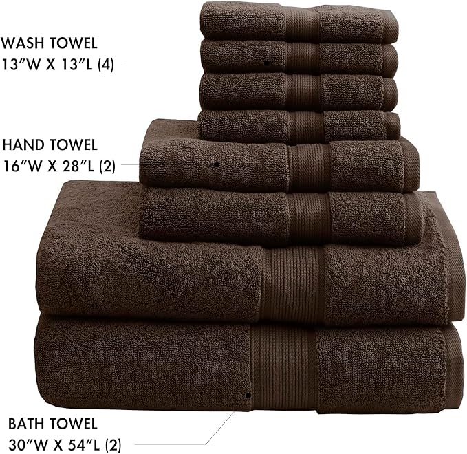 Madison Park 800GSM Bathroom Towel Set of 8 100% Cotton Bath Towel Set for Bathroom Luxurious Highly Absorbent 2 Bath Towels 2 Hand Towels 4 Washcloths Quick Dry Spa Quality Brown