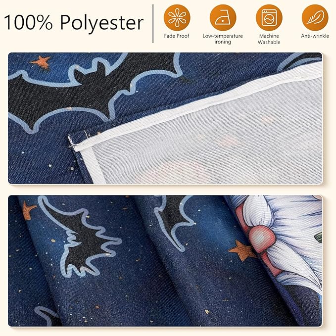 Halloween Table Runner with Gnomes, Bats & Pumpkins, Table Decoration for Dining Party and Home Decor,48x13 inches