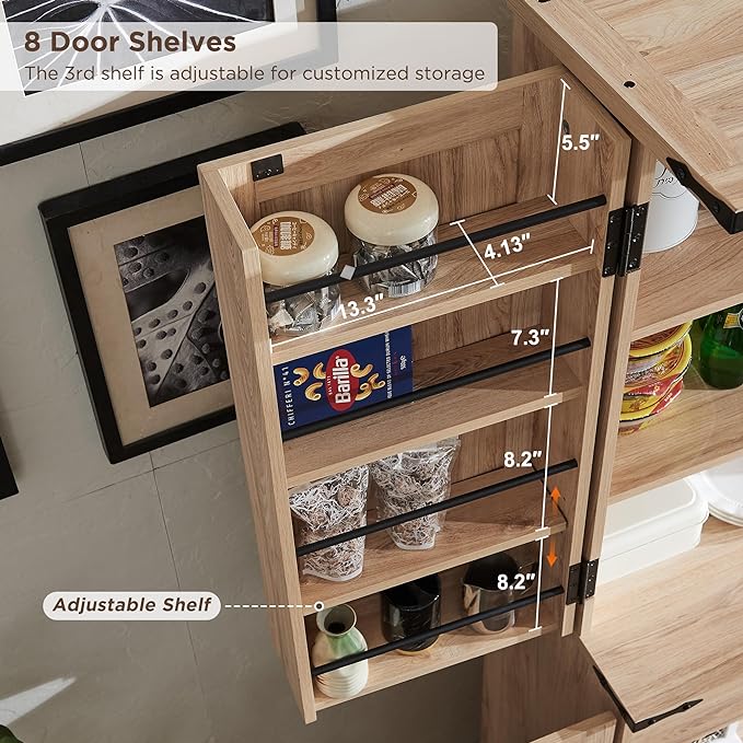 72" Tall Kitchen Pantry with Natural Rattan Doors, Storage Cabinet with Organizer, Drawer and Adjustable Shelves, Wicker Cupboard for Kitchen, Dining Room, and Hallway, Natural Oak