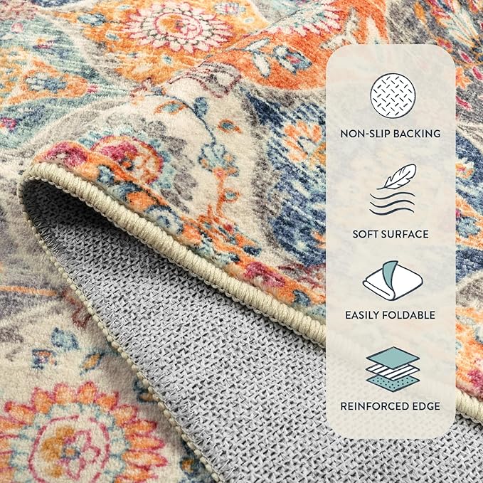 Lahome Moroccan Trellis Washable Rug, 2x3 Kitchen Rugs for Entryway Bathroom, Non-Slip Indoor Door Mat Ultra-Thin, Small Oriental Throw Carpet for Bedroom Entry, Cream/Multi