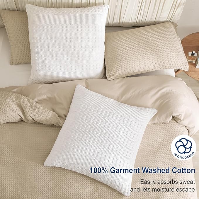 PHF 100% Cotton Waffle Weave Pillow Covers 24" x 24", 2 Pack Luxury Square Shell for Elegant Home Decor, No Filling, Luxury Aesthetic Soft Pillow Covers for Bed, White