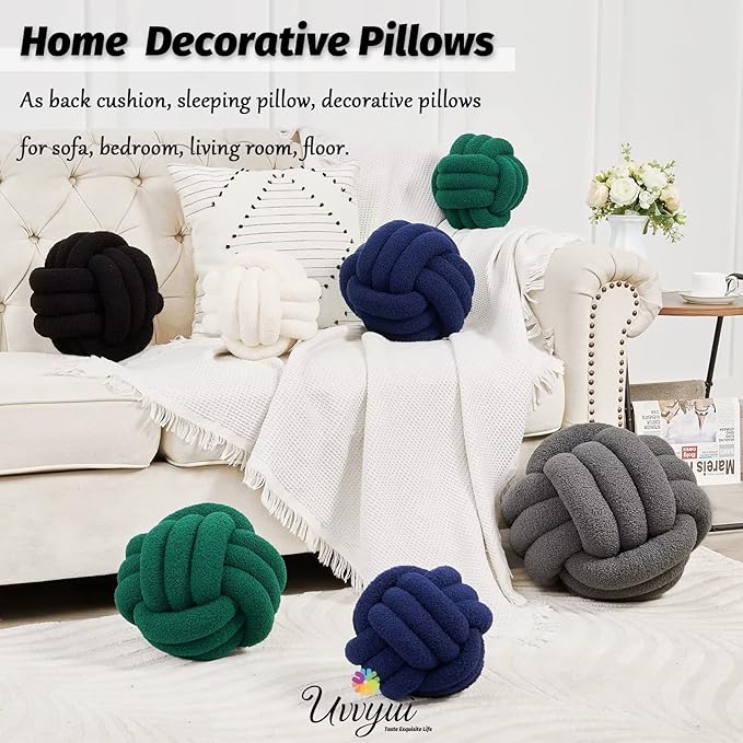 Uvvyui Knot Pillow Ball, Soft Home Decorative Pillows, Round Throw Pillow, Handmade Knotted Plush Pillow, Round Boucle Pillow Cushion (11 Inches Black)