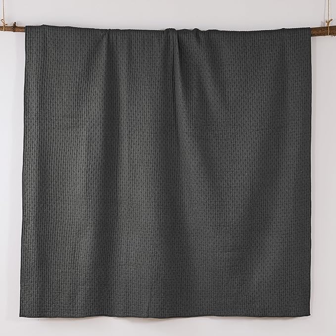 Levtex Home Cross Stitch Reversible Twin XL/Twin Quilt Set (68x86in) and 1 Pillow Sham (26x20in) - Stitch Texture - Charcoal - 0 Cotton Twin/Twin Size Quilt Bedding Set - Lightweight Soft Pre-Washed