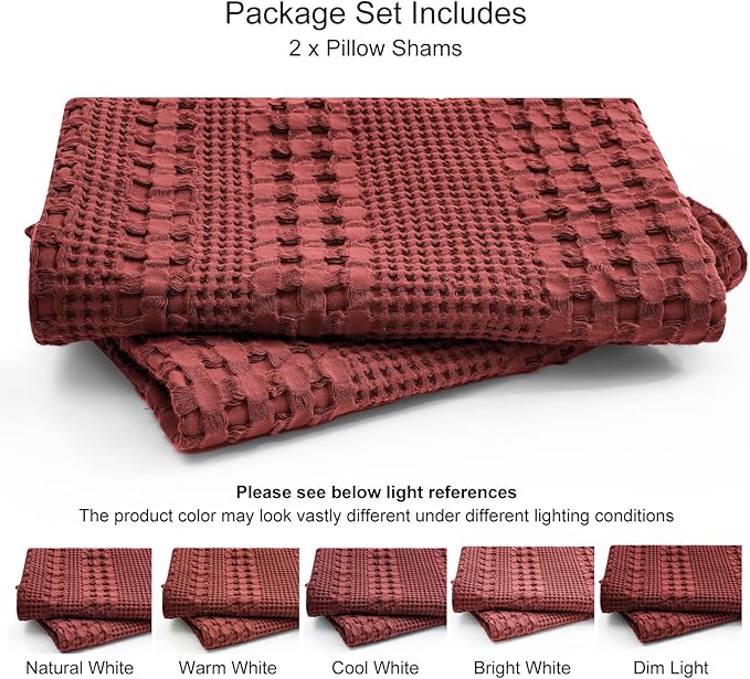 PHF Waffle Weave Euro Pillow Shams, 2 Pack 100% Cotton Pillow Covers 26x26 Inches for Decor, No Insert, Luxury Aesthetic Euro Pillow Cases for Bedroom Decor, Wine Red