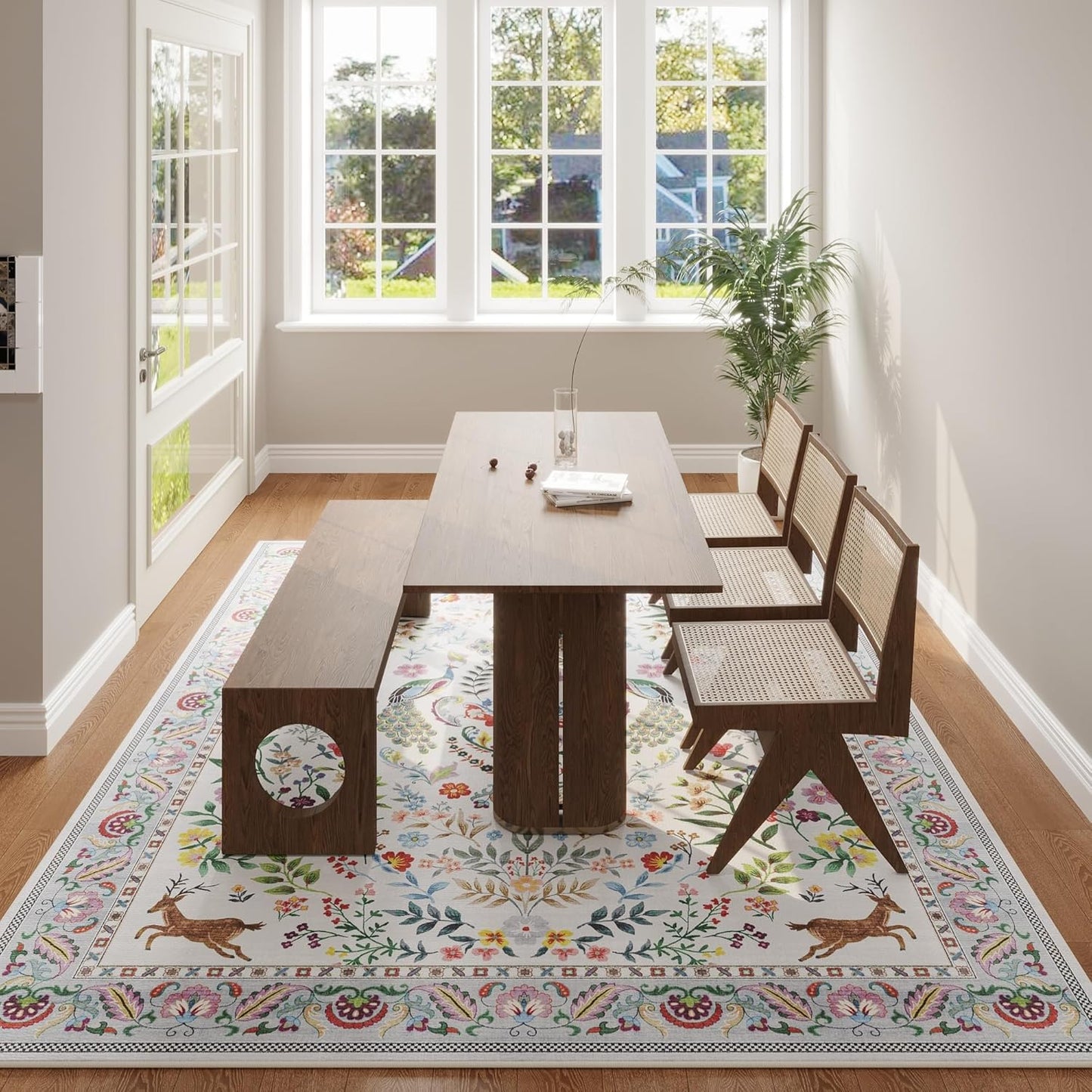 Living Room Rug 5x7 Rug Machine Washable Area Rug Floral Non-Slip Low Pile Large Rugs for Living Room, Bedroom, Farmhouse, Dining Room, Kids Playroom(Colorful)