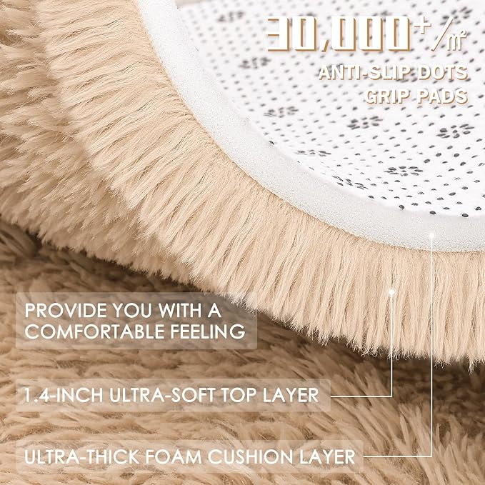 OLANLY Area Rugs for Living Room Bedroom, Machine Washable 4x5.9 ft Soft Fluffy Shaggy Bedside Rug, Indoor Floor Carpet for Kids Girls and Boys, Dorms, Nursery Rooms, Home Decor Aesthetic, Beige