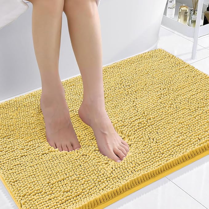 Smiry Luxury Chenille Bathroom Rugs 36x24, Extra Soft and Absorbent Shaggy Bath Mat, Machine Washable, Non-Slip Plush Carpet Runner for Tub, Shower, and Floor, Home Decor Accessories, Yellow