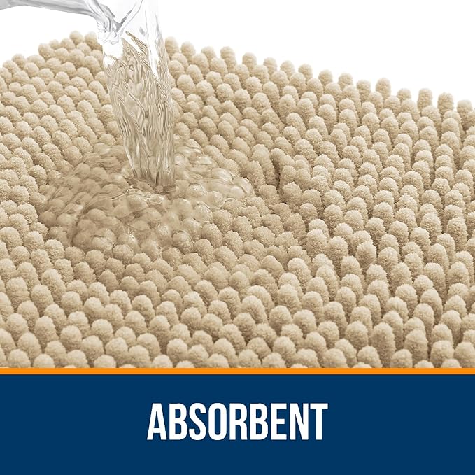 OLANLY Bathroom Rugs 44x32, Extra Soft Absorbent Chenille Bath Rugs, Rubber Backing Quick Dry, Machine Washable Bath Mats for Bathroom Floor, Tub and Shower, Home Decor Accessories, Beige