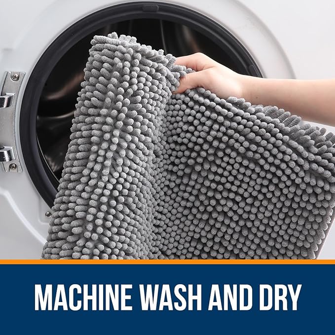OLANLY Bathroom Rugs 40x32, Extra Soft Absorbent Chenille Bath Rugs, Rubber Backing Quick Dry, Machine Washable Bath Mats for Bathroom Floor, Tub and Shower, Home Decor Accessories, Grey