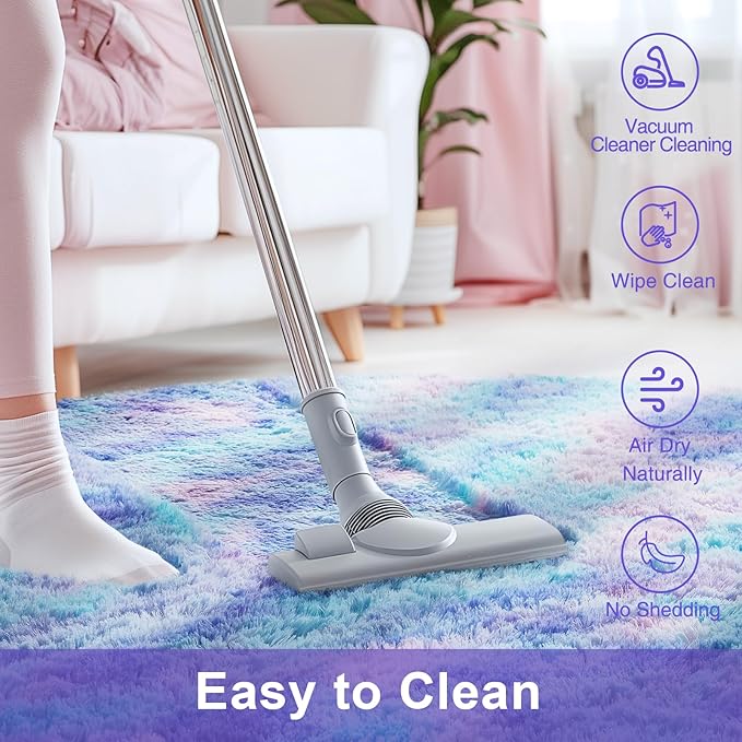 Ophanie Round Rugs 5Ft Tie-Dye Rainbow Purple Area Rug, Aesthetic Room Decor, Fluffy Fuzzy Bedroom Carpet, Plush Soft Shaggy Colorful Living Room Rugs for Kids Home Decor, Nursery