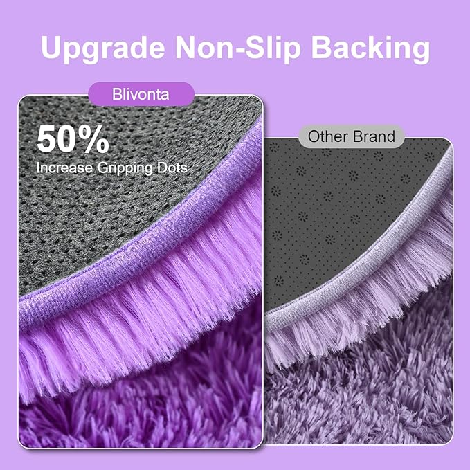 Purple Round Rug for Bedroom, 4Ft Fluffy Circle Area Rugs for Living Room, Shag Fuzzy Carpet for Kids Room, Nursery, Dorm, Classroom, Teen, Cute Baby Play Mat Home Decor Aesthetic