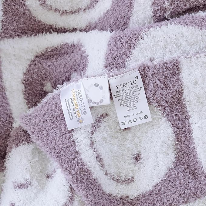 YIRUIO with Smiley Faces Checkerboard Throw Blankets Checkered Reversible Microfiber Super Soft Warm Cozy Fluffy Shaggy Blanket for Home Office Couch Bed Sofa Decor (Lavender)