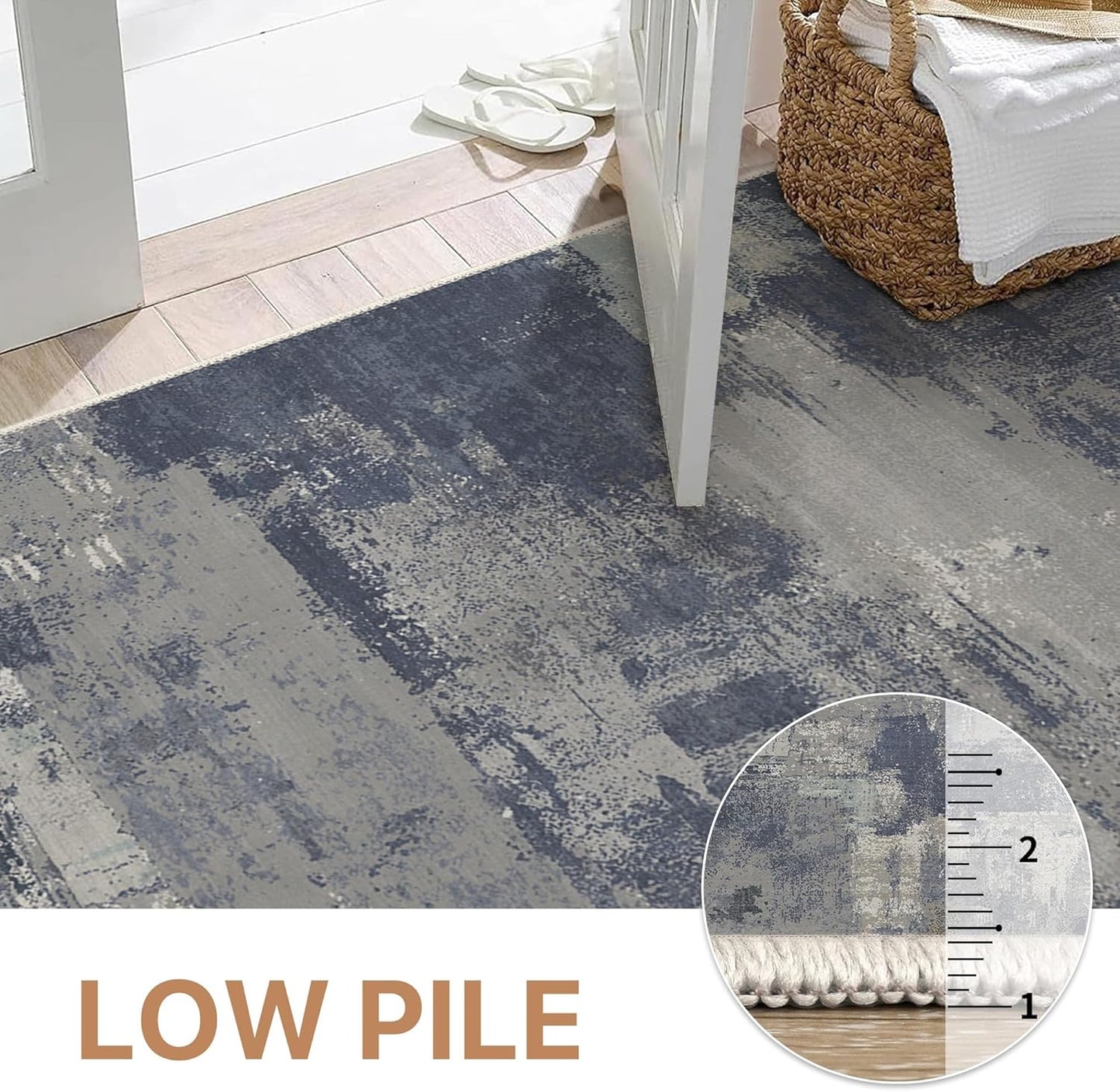 Area Rugs 8x10 for Living Room Bedroom, Modern Abstract Machine Washable Large Soft Navy Blue Rug, Low Pile Floor Carpet with Non Slip Backing for Dining Room, Harbor/Navy Blue