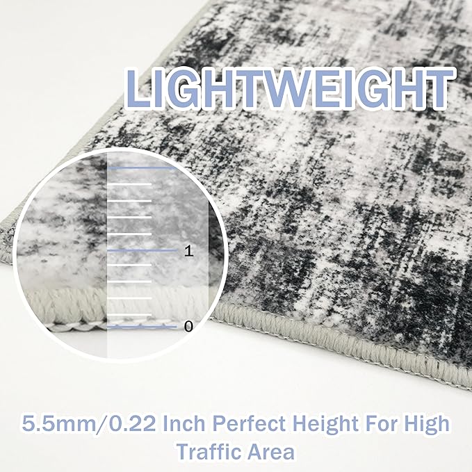 IOHOUZE Modern Abstract Area Rugs 6x9 Ft Washable Rugs for Living Room, Non Slip Dining Room Rug, Printed Faux Wool Rugs for Bedroom, Floor Carpet for Office Nursery Playroom, Black Grey