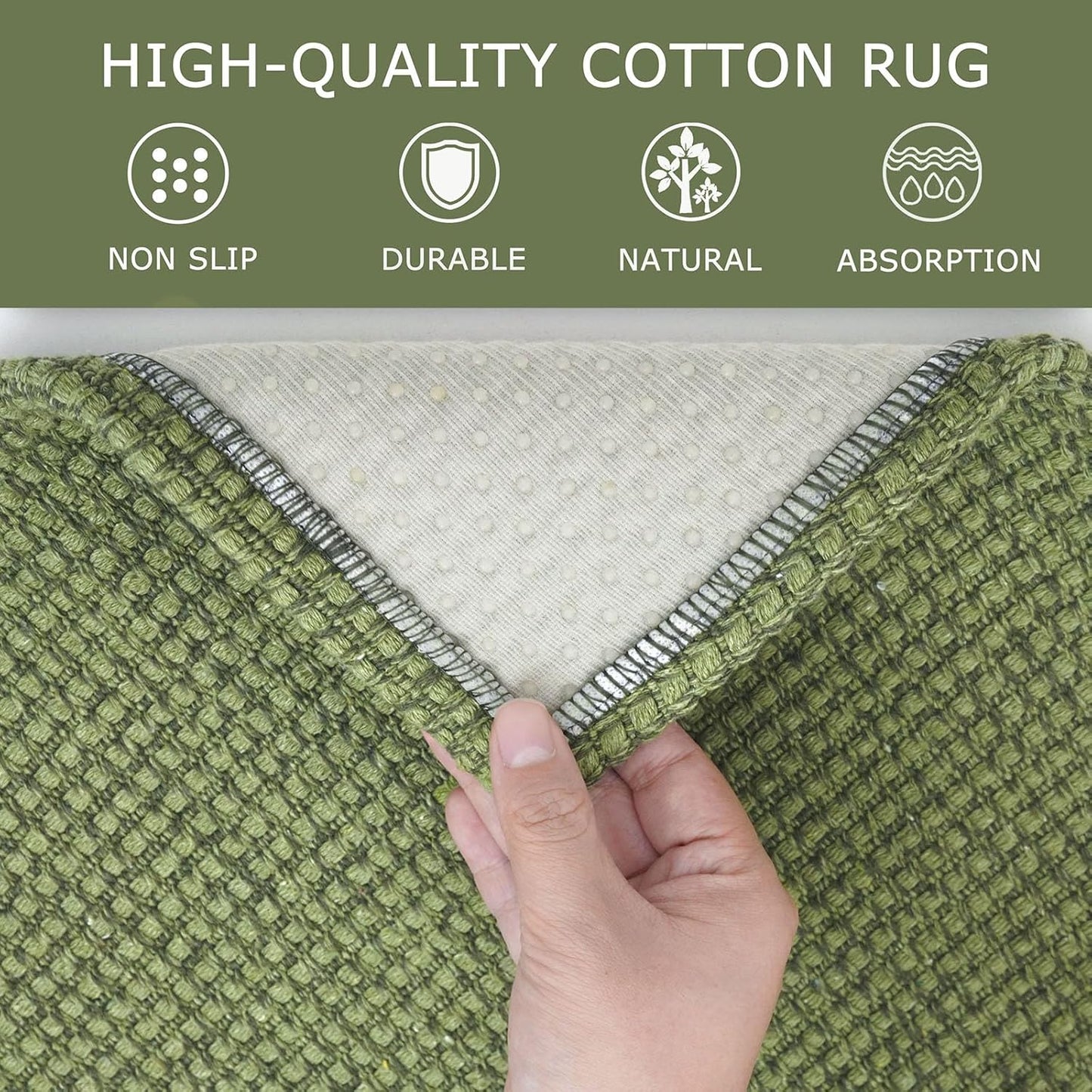 KOZYFLY Extra Long Runners for Hallways 3x20 ft Washable Kitchen Runner Non Slip Rubber Backed Hallway Rug Cotton Entryway Runner Rug Floor Carpet for Indoor Hall, Kitchen, Olive Green/Earthy Green