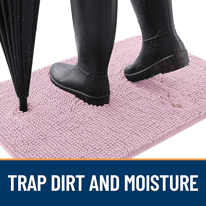 OLANLY Dog Door Mat for Muddy Paws 44x32, Absorbs Moisture and Dirt, Absorbent Non-Slip Washable Doormat, Quick Dry Chenille Mud Mat for Dogs, Entry Indoor Entryway Carpet for Inside Floor, Dusty Rose