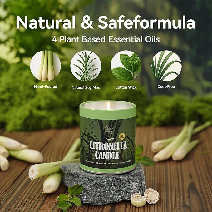 36oz Citronella Candles Outdoor Set, 4Pack Jar Candle for Patio Camping Backyard Picnic, Scented Candle Gifts Set for Men Women, Bug Non Toxic Mosquito Candles Repellent Garden Decor Camping Essential
