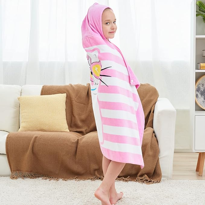 Kids Bath Towels, Kids Towel Girls Boys Hooded Beach,Bathroom,Pool Swim Towels 30 × 50 INCH Large Size Ultra Absorbent Cute Cartoon Animal Full Vitality 100% Cotton Wearable Wrap for Child