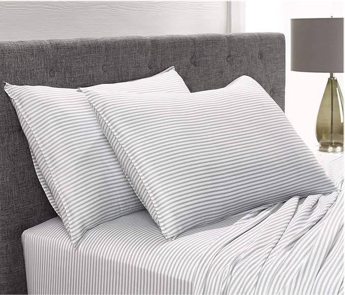 Pure Bamboo Split King Sheets, Genuine 100% Organic Viscose Derived from Bamboo Bed Sheet Set, Soft & Cooling, Double Stitching, 2 Fitted Sheets (Split King, Stripes)