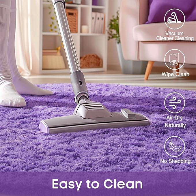 Ophanie Round Rugs 5Ft Purple Circle Area Rug, Cute Room Decor for Teen Girls, Fluffy Fuzzy Bedroom Carpet, Plush Soft Shaggy Living Room Rugs for Kids Home Decor Aesthetic, Nursery