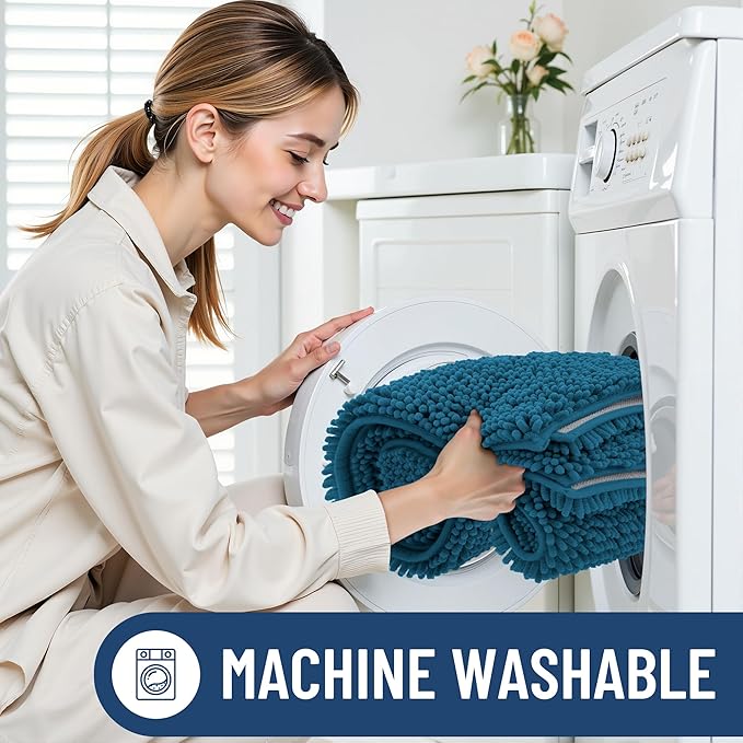 Smiry Luxury Chenille Bathroom Rugs 34x21, Extra Soft and Absorbent Shaggy Bath Mat, Machine Washable, Non-Slip Plush Carpet Runner for Tub, Shower, and Floor, Home Decor Accessories, Peacock Blue