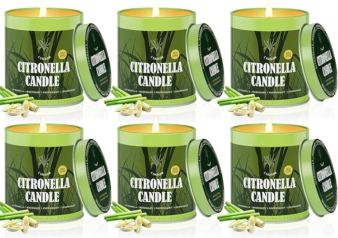 Scented Candles Set, Jar Candle Sets for Home Scented Natural Soy Wax Candle, Holiday Birthday Gifts Set for Women Men (6 Count, Citronella & Lemon & Peppermint Blend)