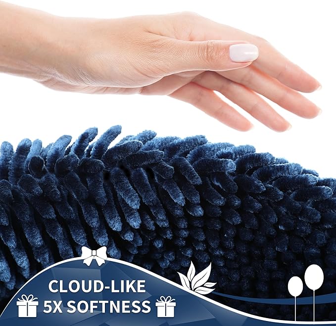 Yimobra Long Bathroom Rugs Runner 60x24 Inch, Extra Thick Soft Absorbent Chenille Bath Mat, Non Slip Machine Washable, Quick Dry Bath Rugs for Bathroom Floor, Tub and Shower, Navy Blue