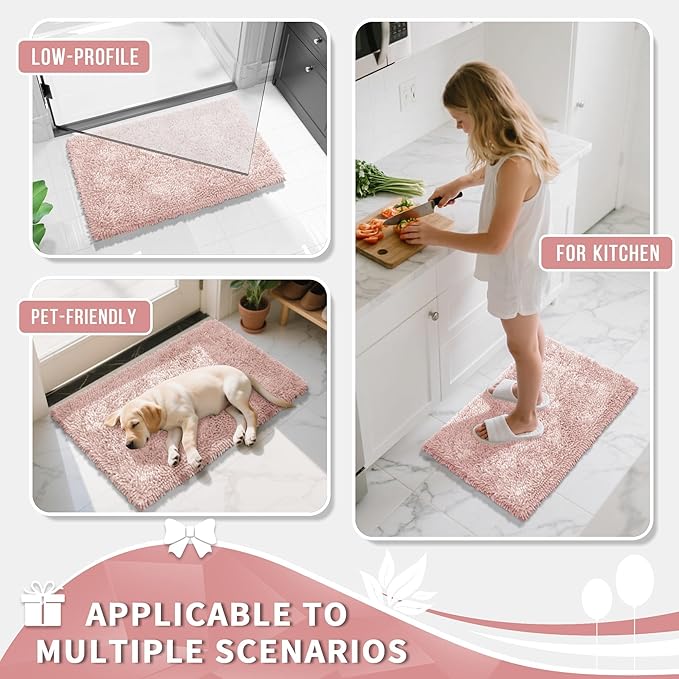 Yimobra Long Bathroom Rug Non Slip 44x24 Inch, Extra Thick Soft Absorbent Chenille Bath Mat, Machine Washable Quick Dry Bath Rugs for Bathroom Floor, Tub and Shower, Home Decor Accessories, Pink