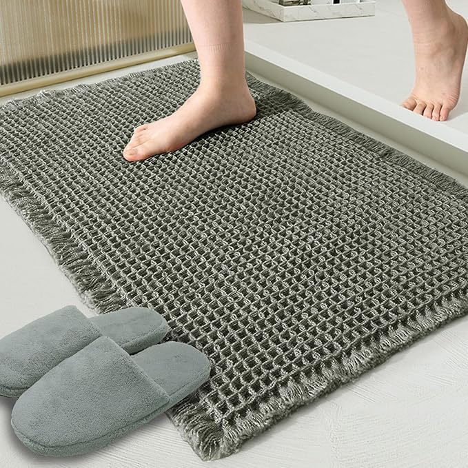 ZALL Waffle Bath Mat,Super Absorbent Non Slip Bathroom Rug,Dark Green 24x36inch,Machine Washable Ultra Soft Floor Mats