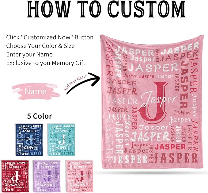 Ship Next Day, Custom Name Blanket - Printed in USA, Personalized Baby Blankets for Girls, Baby Blanket with Name, Ultra-Soft Cozy Fleece Blankets, Gifts for Boys & Girls Kids Teen Girl New Mom
