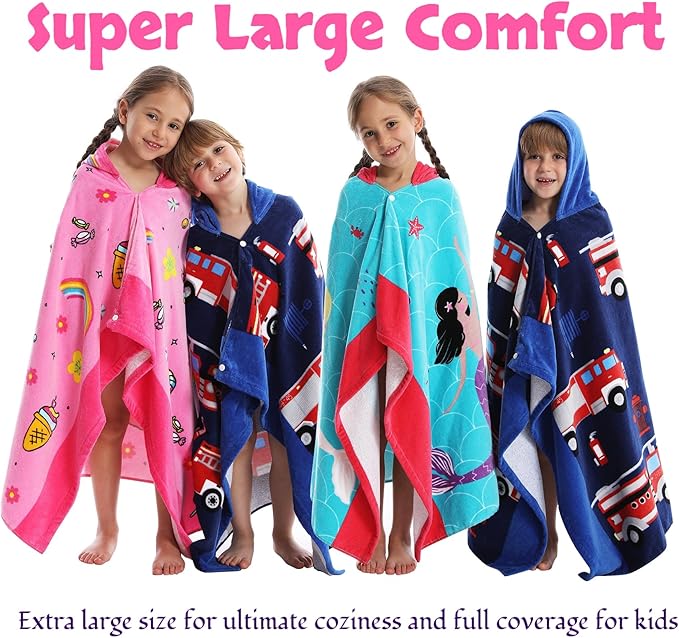 Kids Bath Towels, Kids Towel Girls Boys Hooded Beach,Bathroom,Pool Swim Towels 30 × 50 INCH Large Size Ultra Absorbent Cute Cartoon Animal Full Vitality 100% Cotton Wearable Wrap for Child