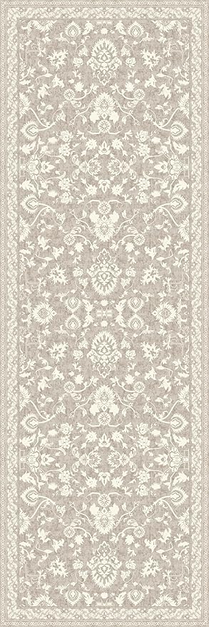 Washable Runner Rug 2x6 | Non Slip Rug Runners for Hallways, Entryways, Kitchens, Bathrooms, Bedrooms | Ultra-Soft Flannel Carpet Runners with Rubber Backing (Floral Sand, 2x6)