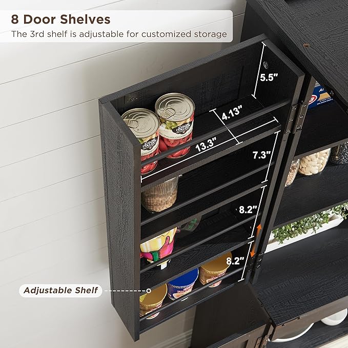 72" Tall Kitchen Pantry, Farmhouse Storage Cabinet with Barn Door, Organizer, Drawer and Adjustable Shelves, Rustic Wood Cupboard for Kitchen, Dining Room, Bathroom, Black