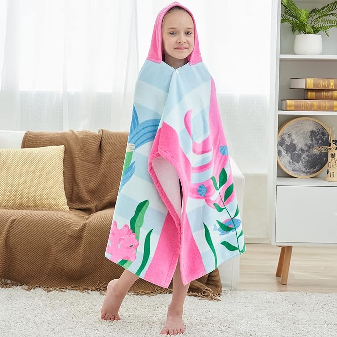 Kids Bath Towels, Kids Towel Girls Boys Hooded Beach,Bathroom,Pool Swim Towels 30 × 50 INCH Large Size Ultra Absorbent Cute Cartoon Animal Full Vitality 100% Cotton Wearable Wrap for Child