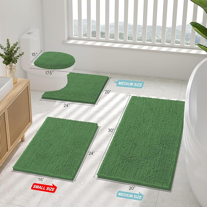 Smiry Luxury Chenille Bathroom Rugs 34x21, Extra Soft and Absorbent Shaggy Bath Mat, Machine Washable, Non-Slip Plush Carpet Runner for Tub, Shower, and Floor, Home Decor Accessories, Olive Green