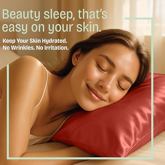 Satin Pillowcase with Zipper, for Hair and Skin Care, Feels Soft and Cool Like a Silk Pillowcase, Satin Pillow Cases 2 Pack, Slik Pillow Cover, Rust - King Size, Set of 2