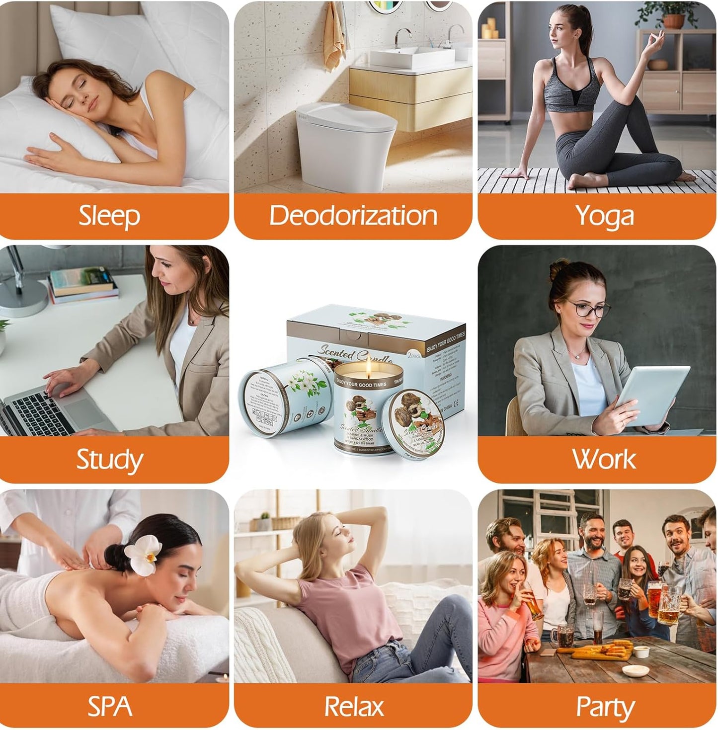 Luxury Jasmine&Musk&Sandalwood Scented Candles Set | 2 Pack,510g,8% Essential Oils,80H Burun | Clean Burning Smokeless Soy Wax for Aromatherapy, Meditation, Yoga | Relaxation Gift for Women & Men