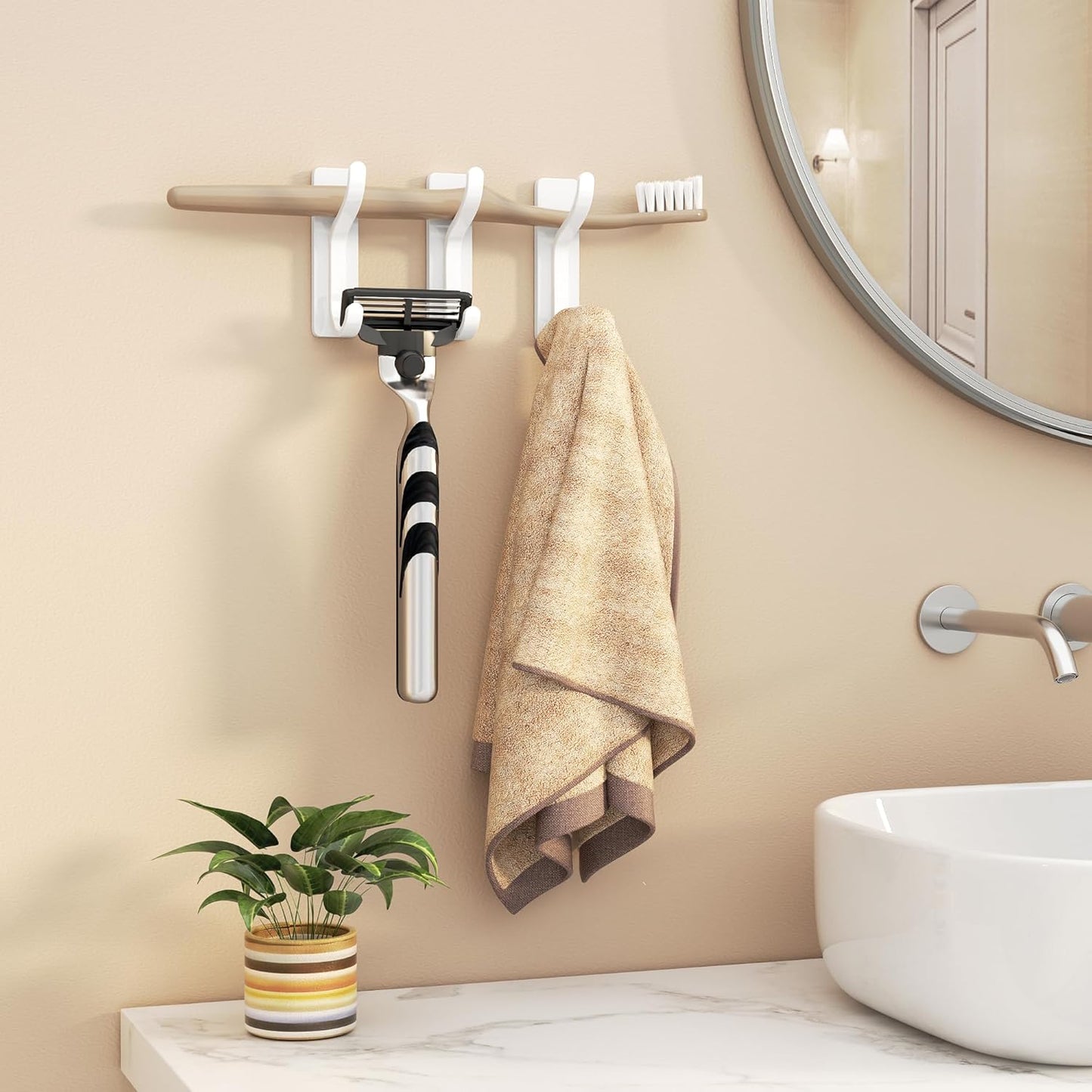 2 Pack Wall Hooks for Hanging: Adhesive Coat Hooks for Hat, Towel, Purse, Clothes, Keys, Backpack, Hangers for Door, Kitchen, Bathroom, Shower, Heavy Duty Stick On, Hold 13 lb, Stainless, White