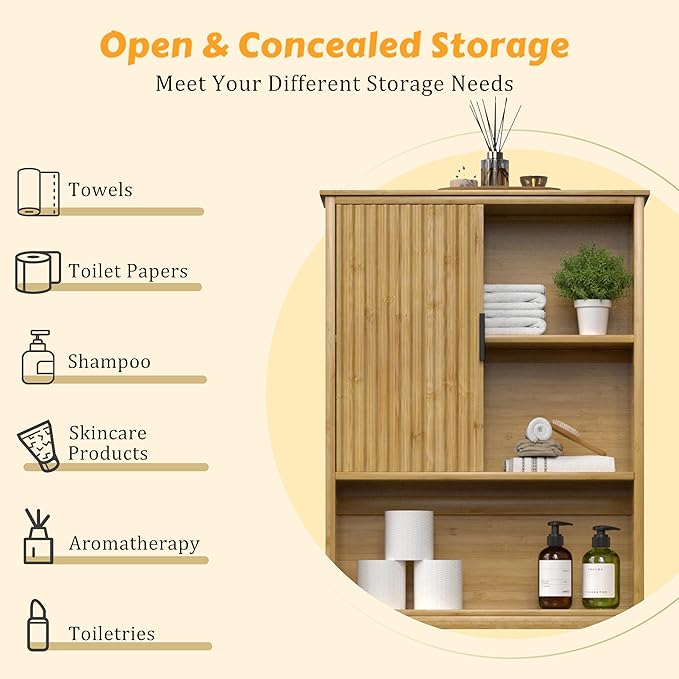 MUPATER 66.9” Bamboo Over The Toilet Storage Cabinet, Bathroom Space Saver, Bathroom Freestanding Over The Toilet with Open Storage, Natural
