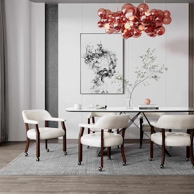 MODERION Modern White Solid Wood Boss Caption's Office Desk Chairs with Wheels and Arms, 31.5H for Living Room